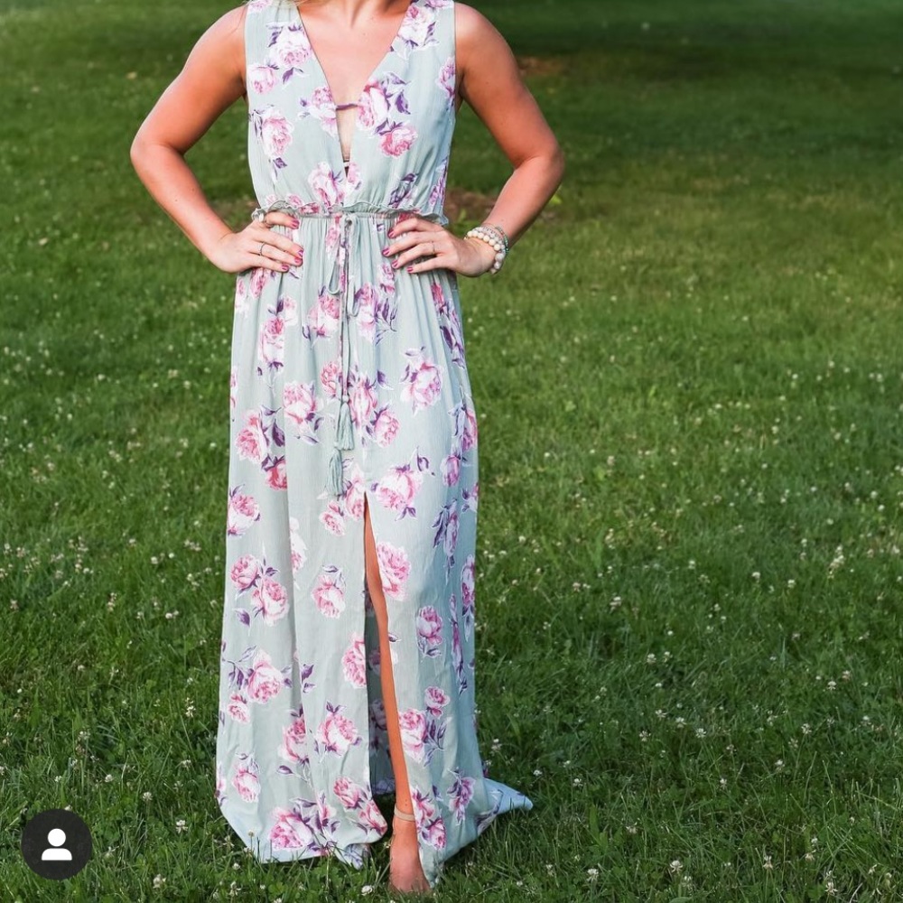 Sage and pink flowered dress